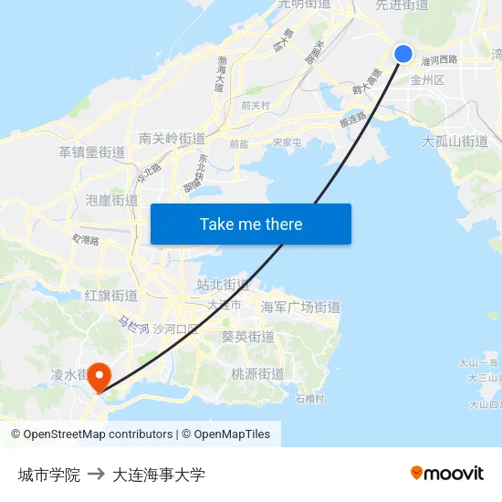 城市学院 to 大连海事大学 map