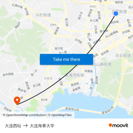 大连西站 to 大连海事大学 map