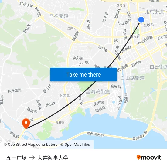 五一广场 to 大连海事大学 map