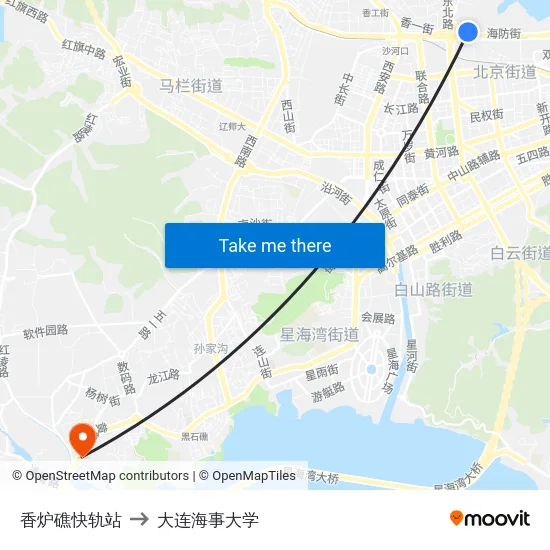香炉礁快轨站 to 大连海事大学 map