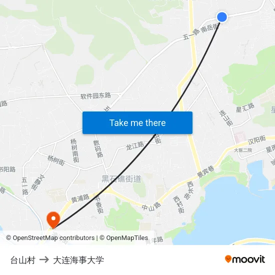 台山村 to 大连海事大学 map