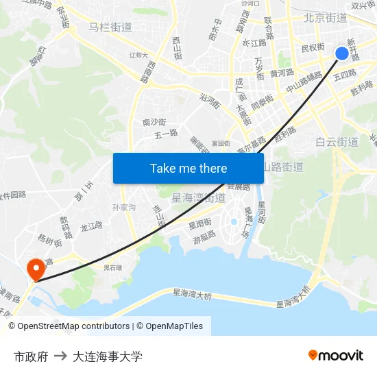 市政府 to 大连海事大学 map