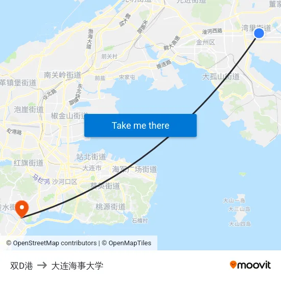 双D港 to 大连海事大学 map