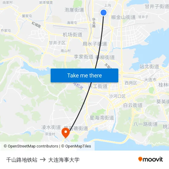 千山路地铁站 to 大连海事大学 map