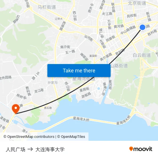 人民广场 to 大连海事大学 map