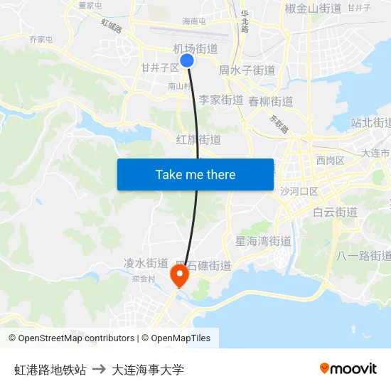 虹港路地铁站 to 大连海事大学 map