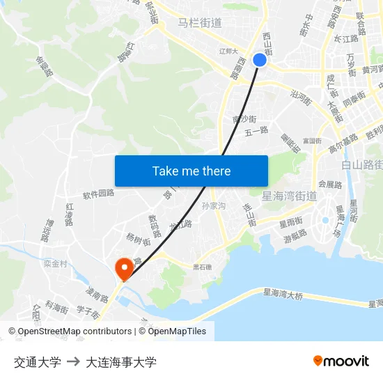 交通大学 to 大连海事大学 map