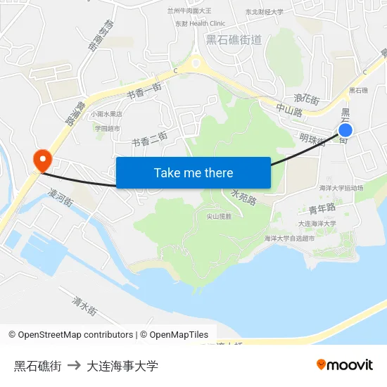 黑石礁街 to 大连海事大学 map