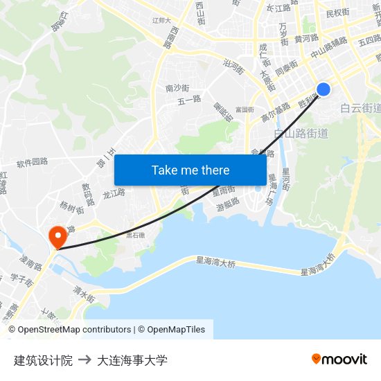 建筑设计院 to 大连海事大学 map