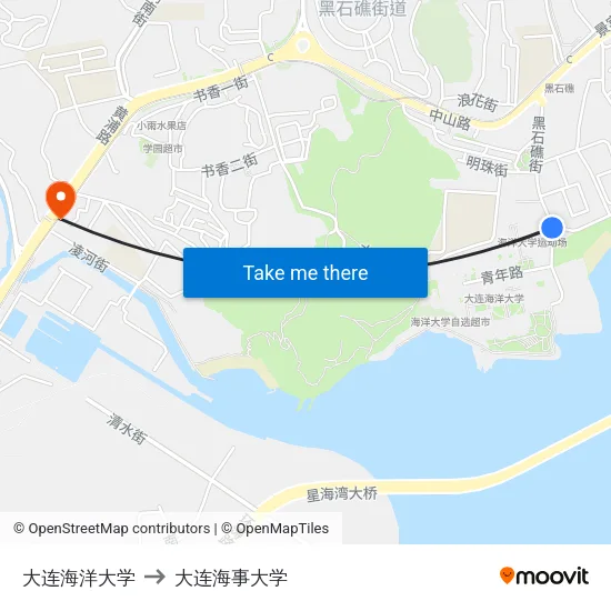 大连海洋大学 to 大连海事大学 map