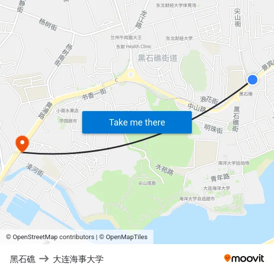 黑石礁 to 大连海事大学 map