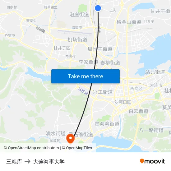 三粮库 to 大连海事大学 map