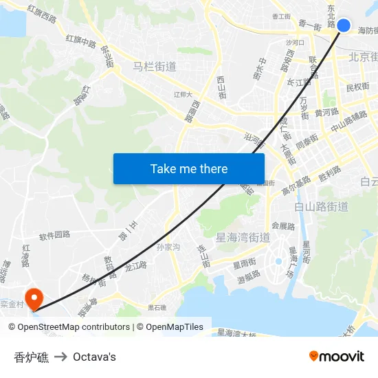 Xiangluzhao to Octava's map