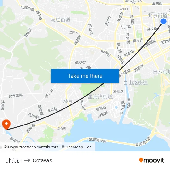Beijing Street to Octava's map