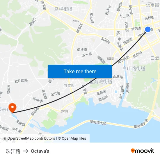 Zhujiang Road to Octava's map