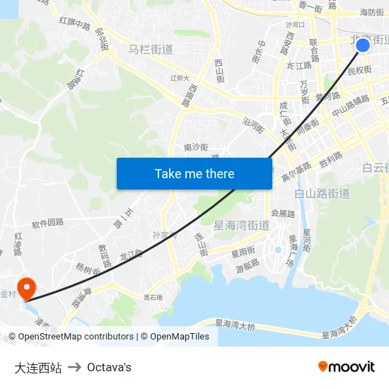 Dalian West Station to Octava's map