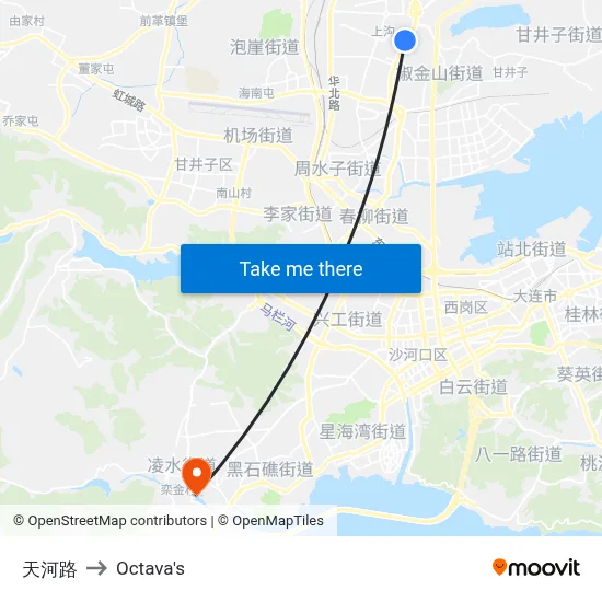 Tianhe Road to Octava's map