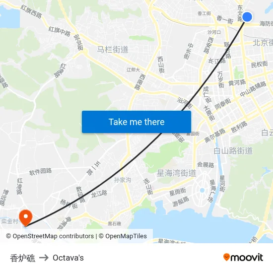 Xiangluzhao to Octava's map