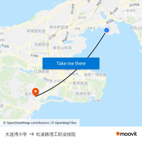 大连湾小学 to 红凌路理工职业技院 map