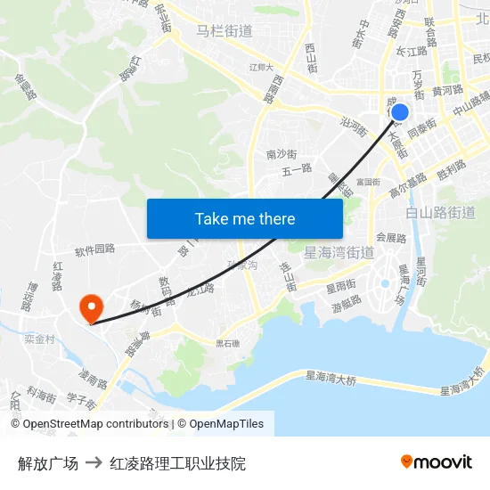 解放广场 to 红凌路理工职业技院 map