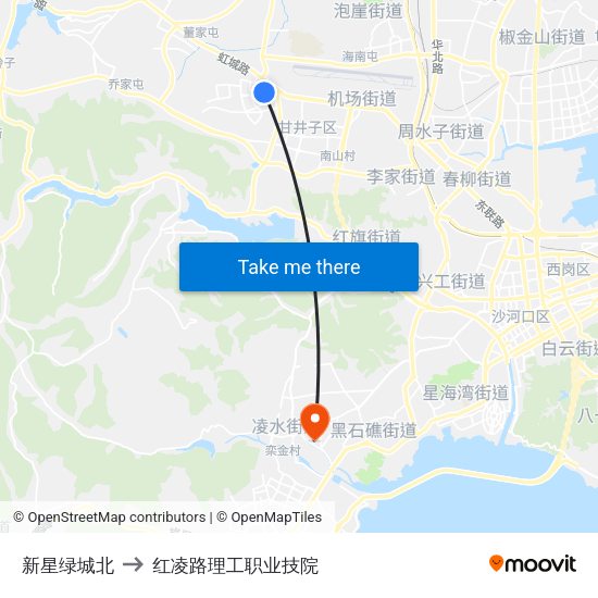 新星绿城北 to 红凌路理工职业技院 map