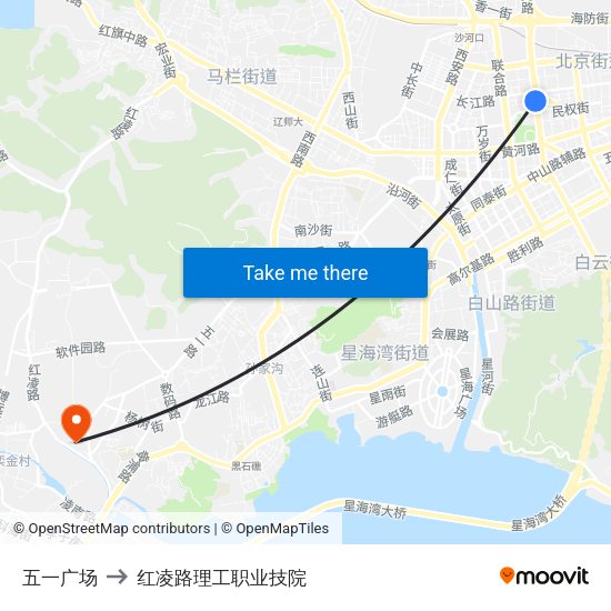 五一广场 to 红凌路理工职业技院 map