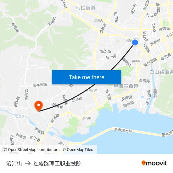 沿河街 to 红凌路理工职业技院 map
