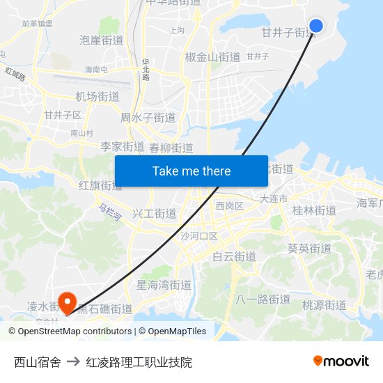 西山宿舍 to 红凌路理工职业技院 map