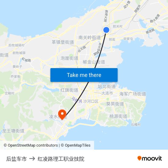 后盐车市 to 红凌路理工职业技院 map