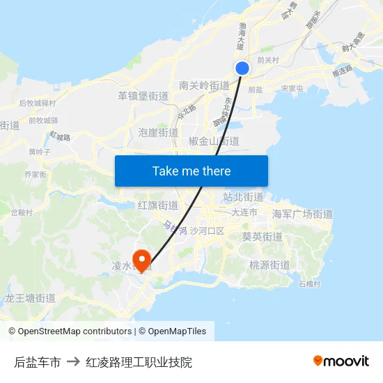 后盐车市 to 红凌路理工职业技院 map