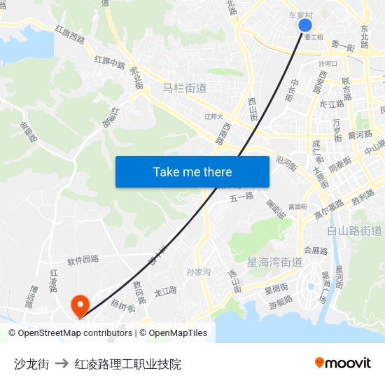 沙龙街 to 红凌路理工职业技院 map