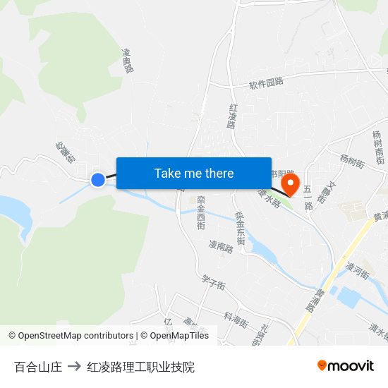 百合山庄 to 红凌路理工职业技院 map