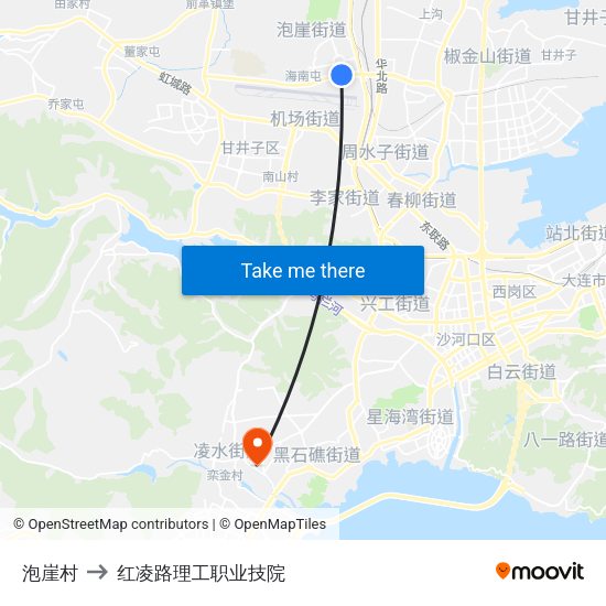 泡崖村 to 红凌路理工职业技院 map