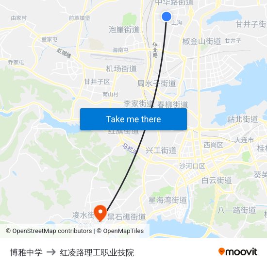 博雅中学 to 红凌路理工职业技院 map