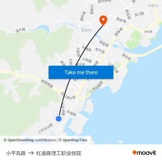 小平岛路 to 红凌路理工职业技院 map