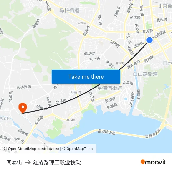 同泰街 to 红凌路理工职业技院 map