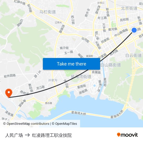 人民广场 to 红凌路理工职业技院 map