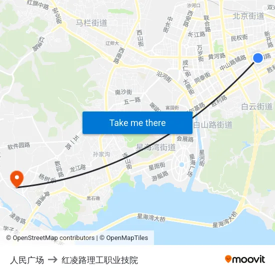 人民广场 to 红凌路理工职业技院 map