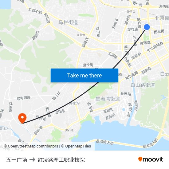 五一广场 to 红凌路理工职业技院 map