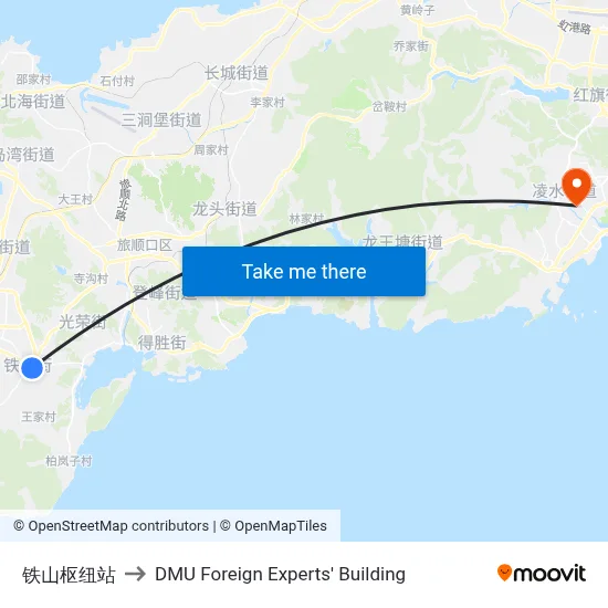 Tieshan Hub Station to DMU Foreign Experts' Building map