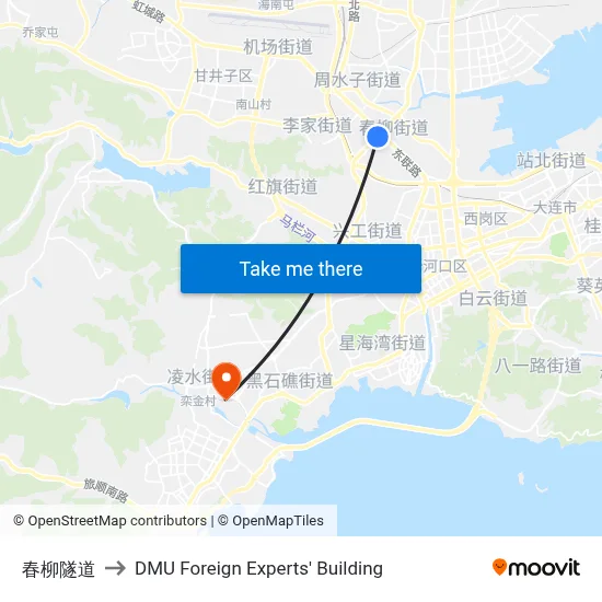 Chunliu Tunnel to DMU Foreign Experts' Building map