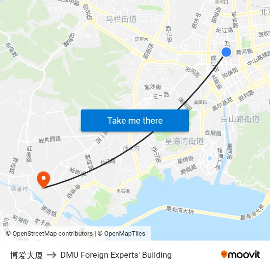 Boai Building to DMU Foreign Experts' Building map