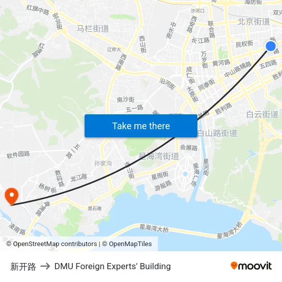 新开路 to DMU Foreign Experts' Building map