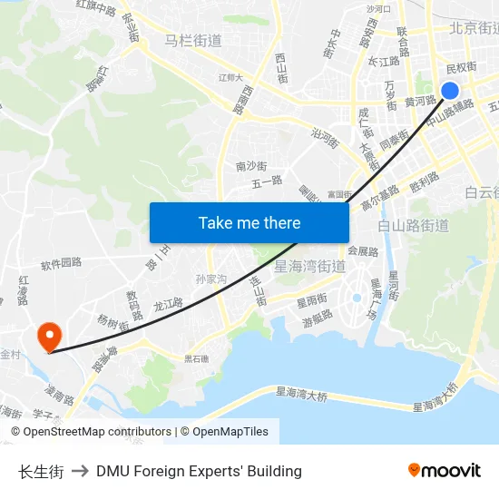 Changsheng Street to DMU Foreign Experts' Building map