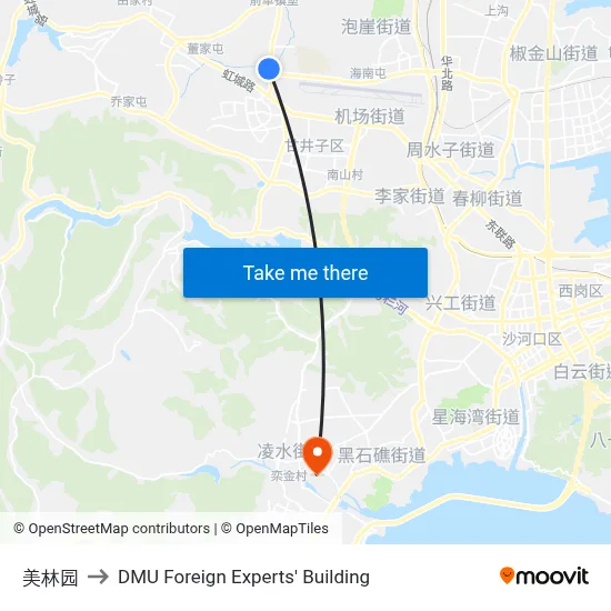 Meilin Garden to DMU Foreign Experts' Building map