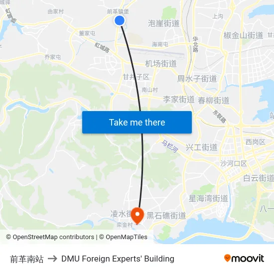 Qian Ge South Station to DMU Foreign Experts' Building map
