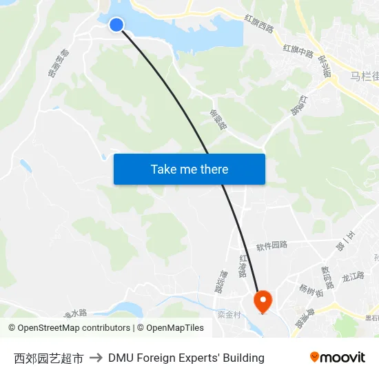 West Suburb Garden Market to DMU Foreign Experts' Building map