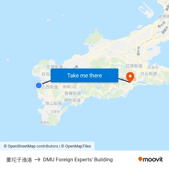 Dongtuozi Fishing Port to DMU Foreign Experts' Building map