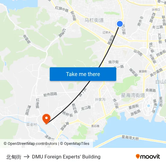 Beitian Street to DMU Foreign Experts' Building map