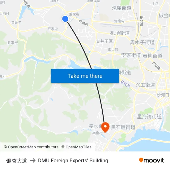 Ginkgo Avenue to DMU Foreign Experts' Building map